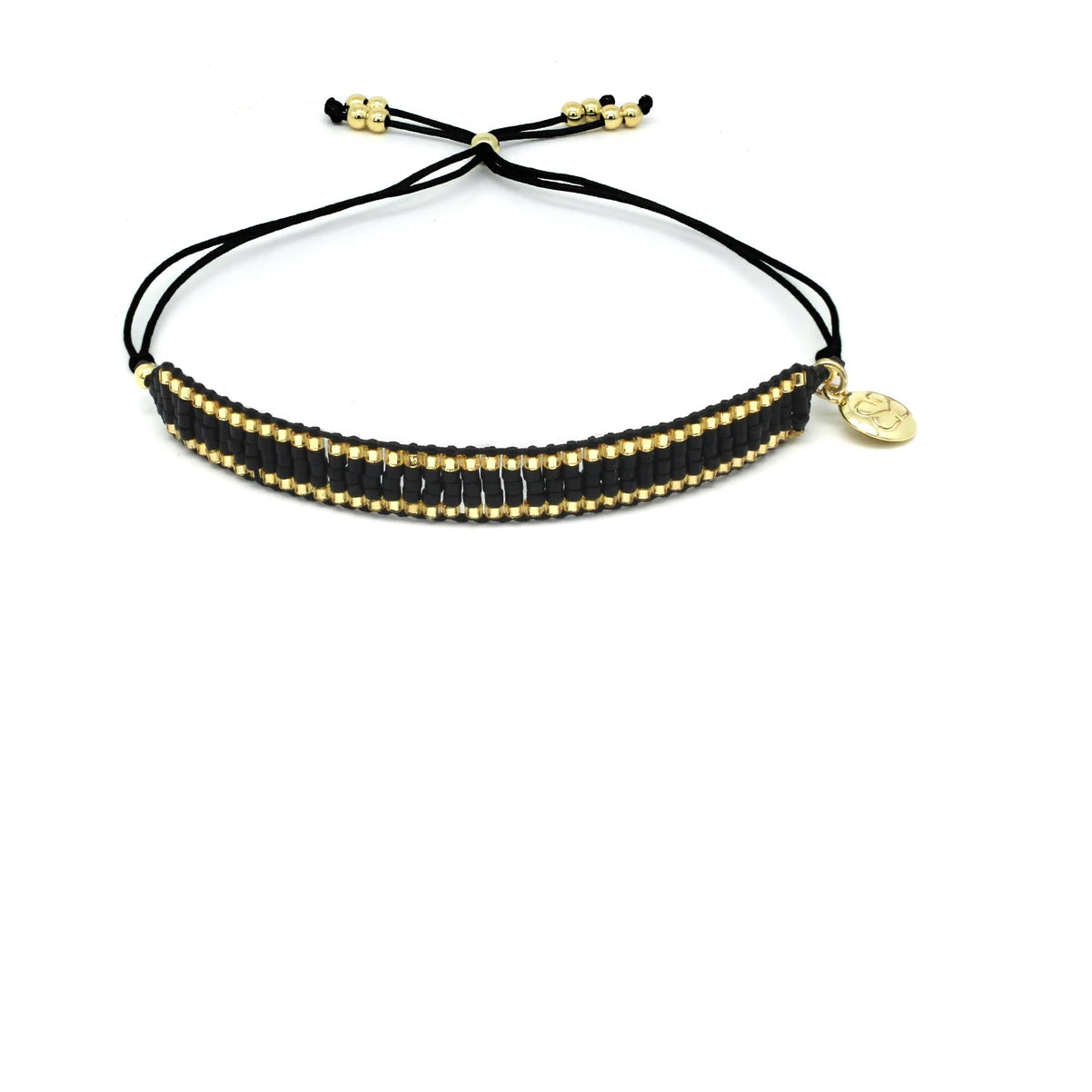 Boho Betty Circles Black And Gold Beaded Friendship Bracelet