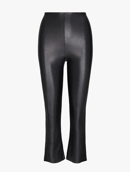 Faux-leather Cropped Flared Leggings In Black