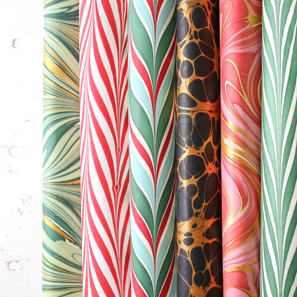 Trio Of Festive Christmas Hand Marbled Wrap