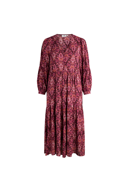 Bina English Crepe Oriental Dress In Red/pink From