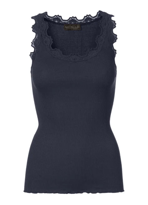 Silk Top With Lace In Navy 5205