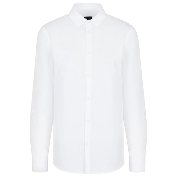 Armani Exchange White Cotton Stretch Long Sleeve Shirt