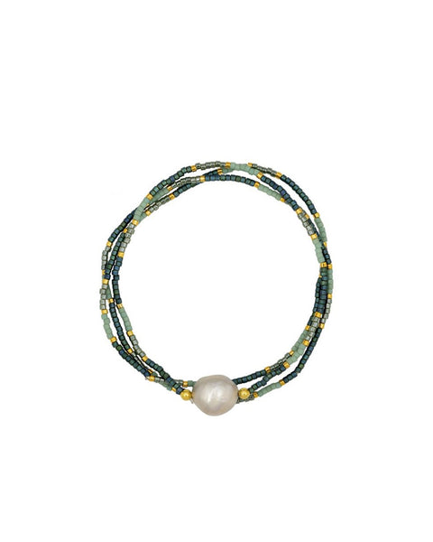 Marais Freshwater Pearl Beaded Bracelet Green Grey