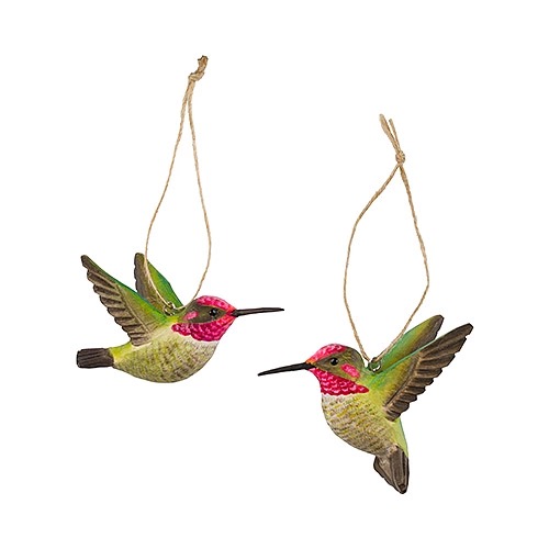 Wildlife Garden Set of 2 Wood Handcarved Anna's Hummingbirds