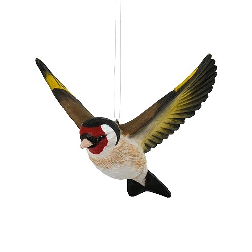 Wildlife Garden Wood Handcarved Decobird Flying Goldfinch