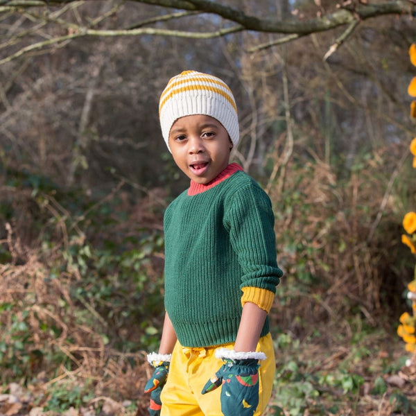 Gold Striped Knitted Beanie Hat