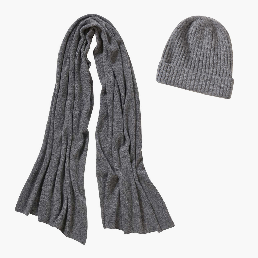 Pur Schoen Scarf + Beanie Set Made from Cashmere Wool - Anthracite