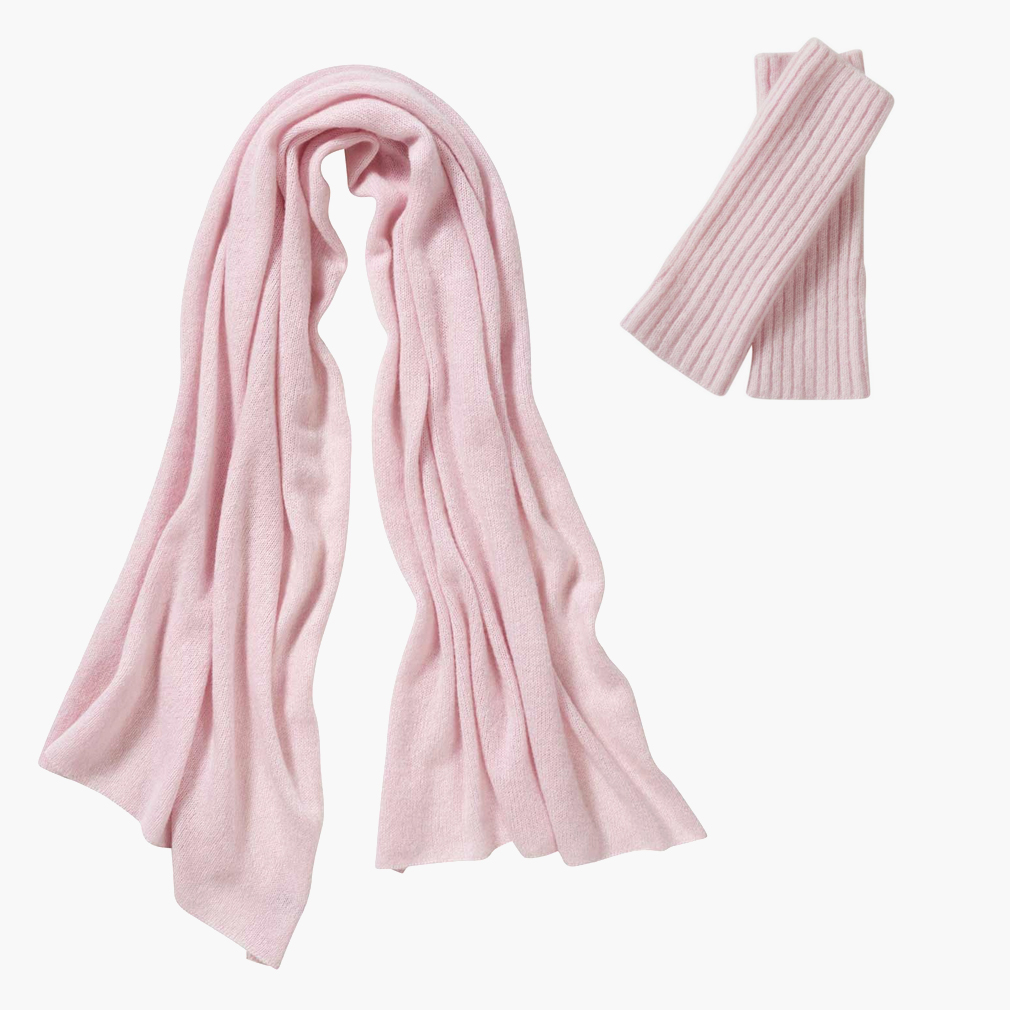 Scarf + Mittens Set Made from Cashmere Wool - Rose