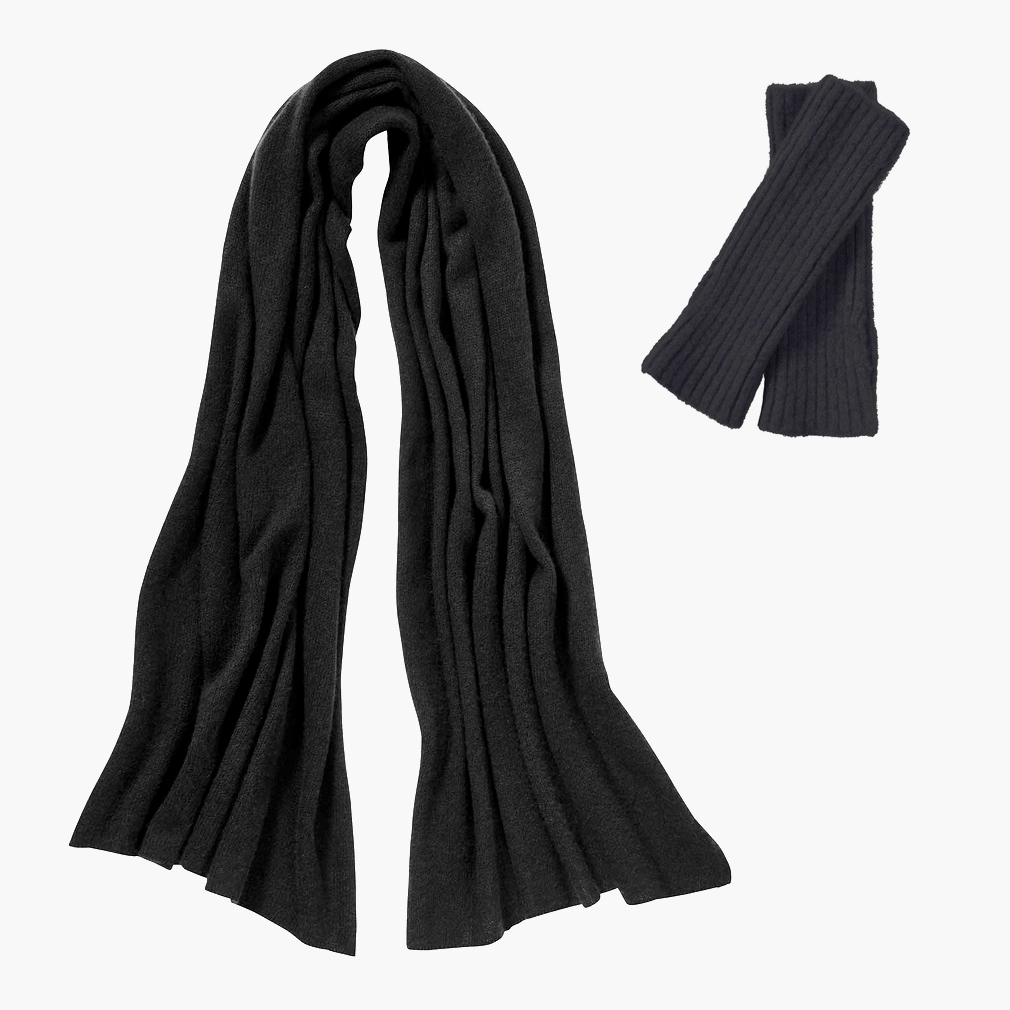 Scarf + Mittens Set Made from Cashmere Wool - Black