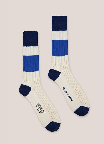 Rib Sport Sock - Ecru/blue