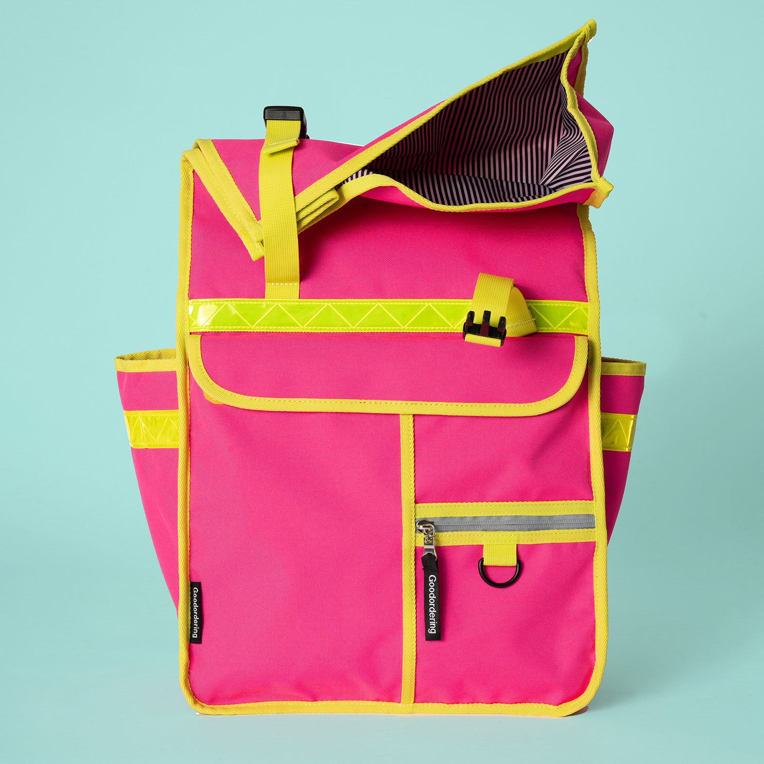 Goodordering Neon pink rolltop backpack pannier