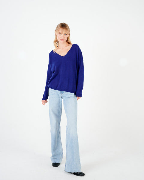Angèle 100% Cashmere Oversized V-neck Sweater - Outremer