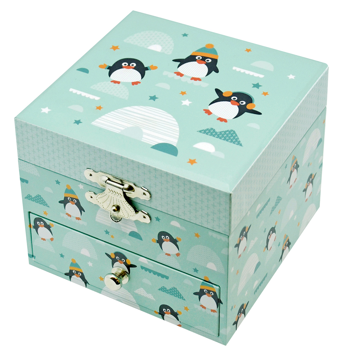 Trousselier Green Penguin Photoluminescent Musical Cube Box