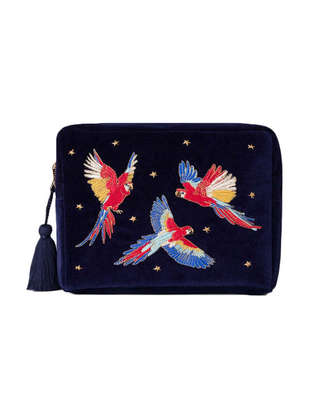 Elizabeth Scarlett Parrot Navy Velvet Wash Bag