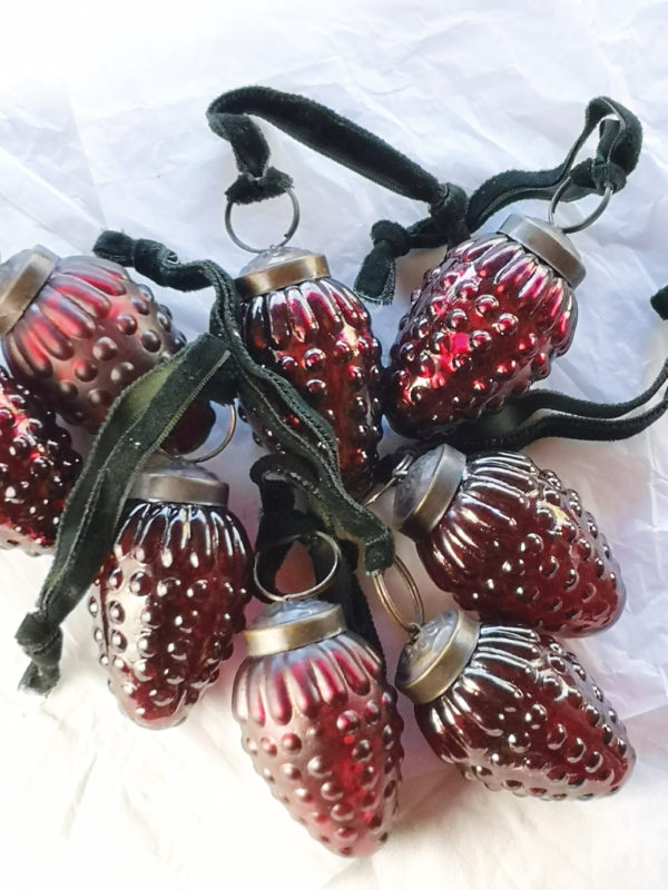 Glass Ruby Grape Tree Decorations - Set of 3