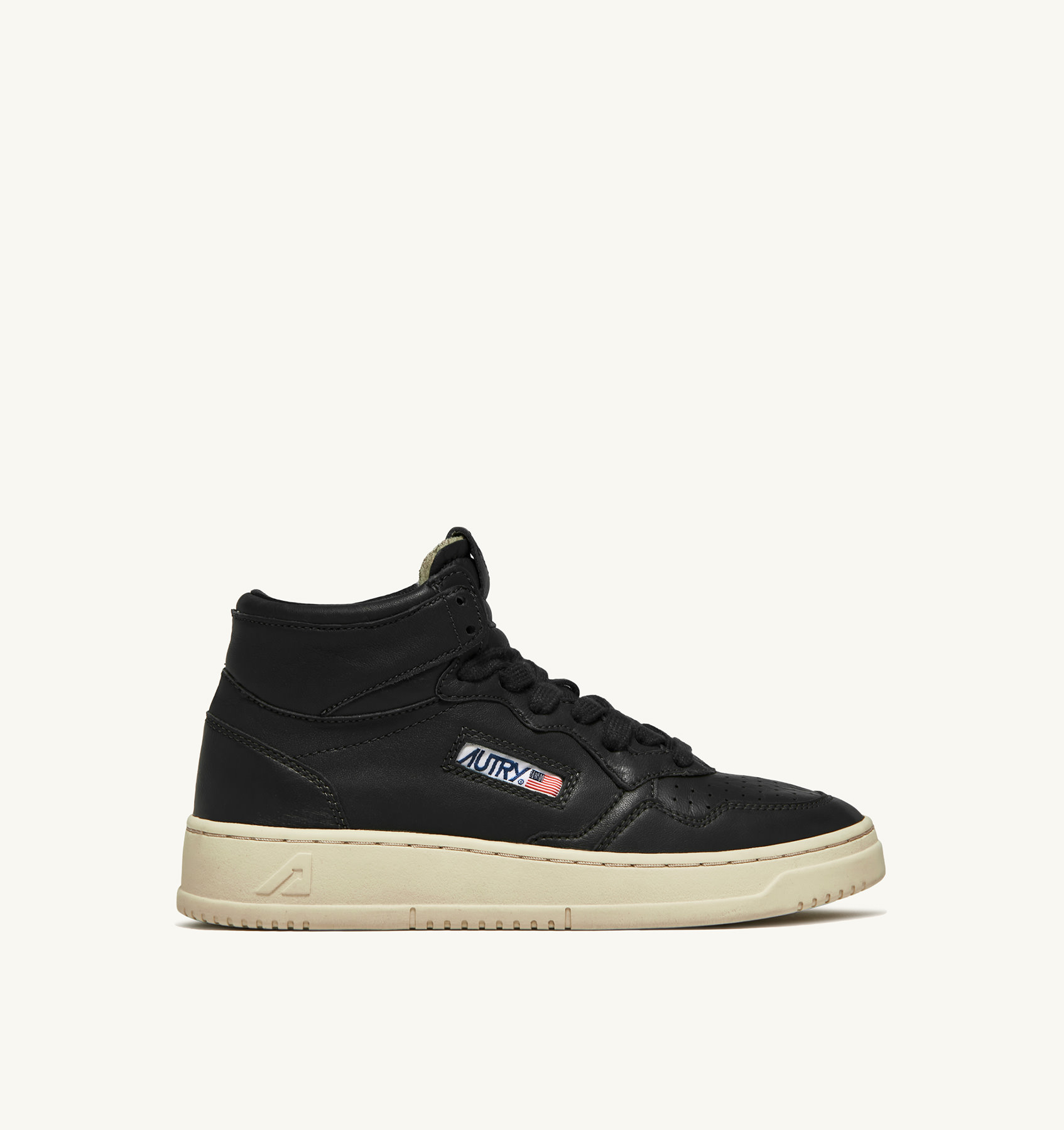 Autry Black Goat Leather and Suede Medalist Mid Sneakers