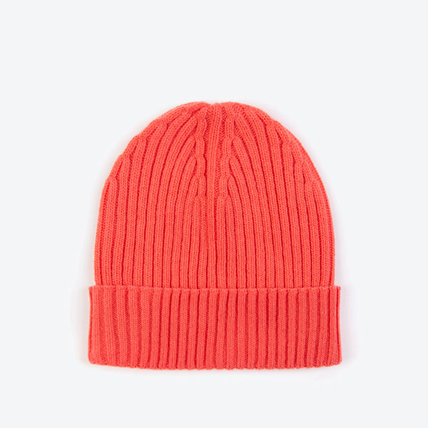 Wool Ribbed Beanie - Coral