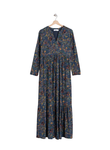 Jane Floral Dress In Navy Blue From