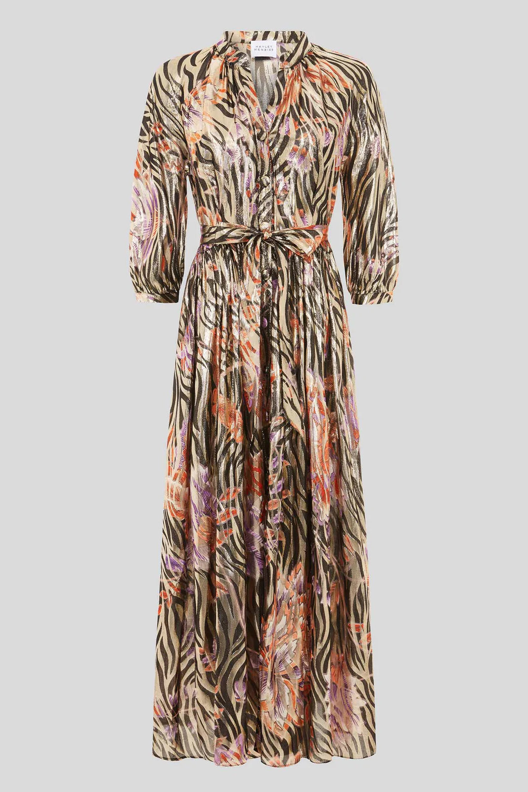 Hayley Menzies Shimmering Jesse Silk Lurex Jacquard Volume Shirt Dress