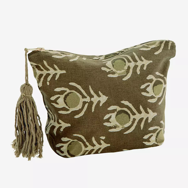 Olive Printed Washbag with Tassel