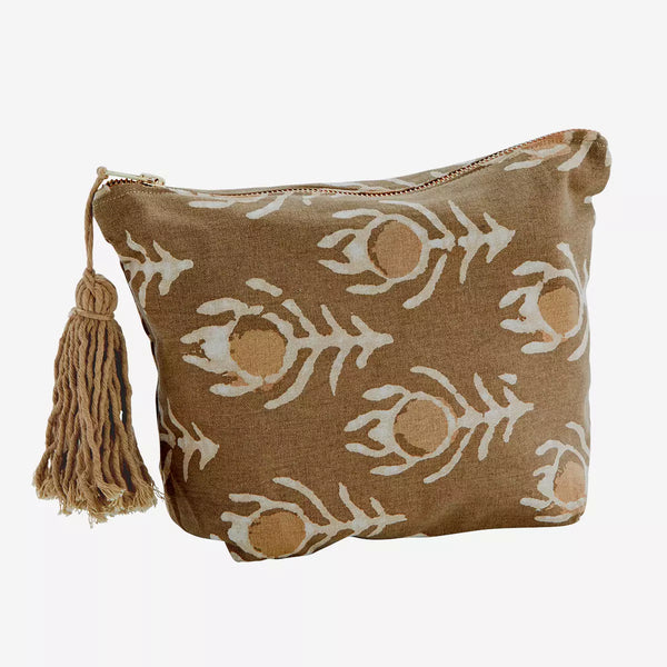 Ochre Printed Washbag with Tassel