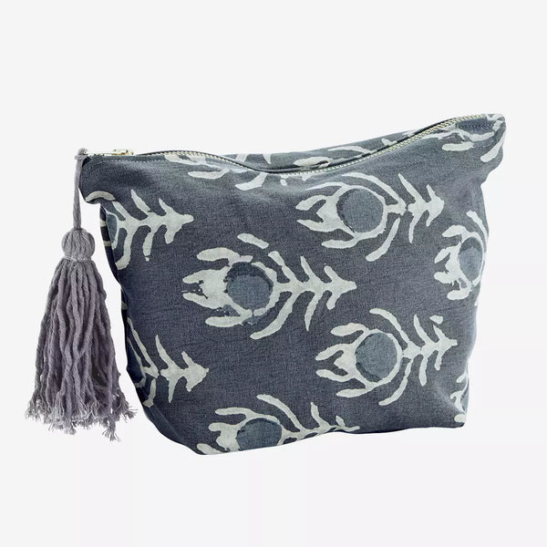 Blue Printed Washbag with Tassel