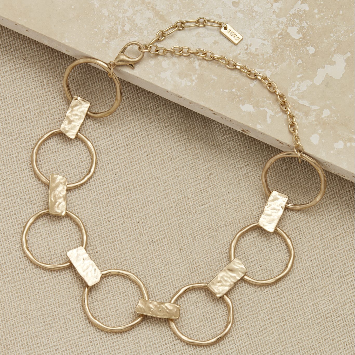 Short Gold Worn Circle Link Necklace