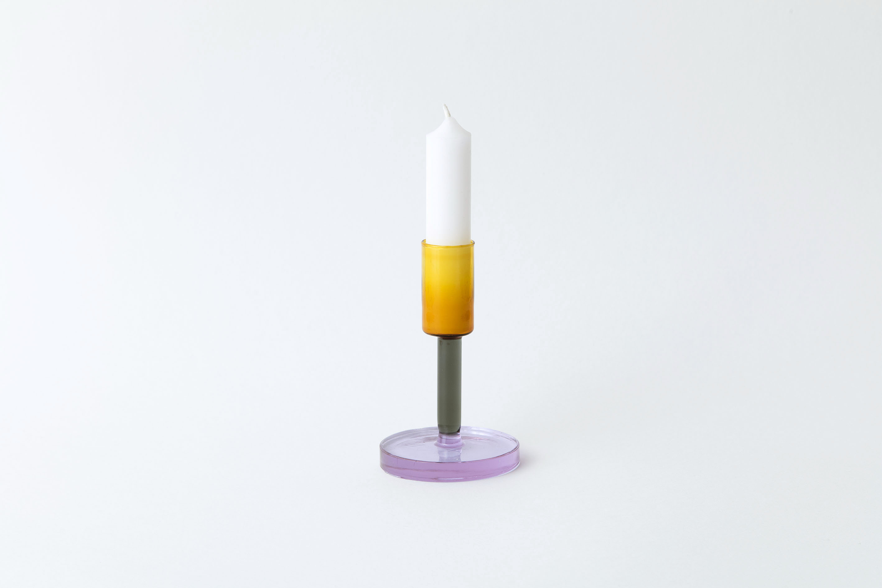 Block Design Multi Colour Glass Candlestick Holder (Size M)