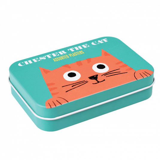 Tin box with cynots Chester the cat