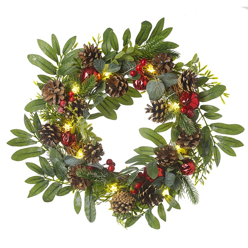 Heaven Sends Light Up Red Berry and Fir Cones Wreath