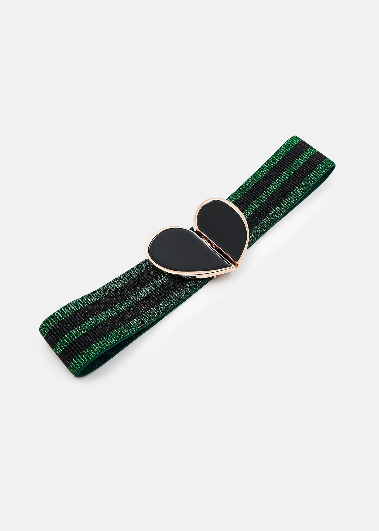 Dark Green and Black Cheart Elastic Striped Belt