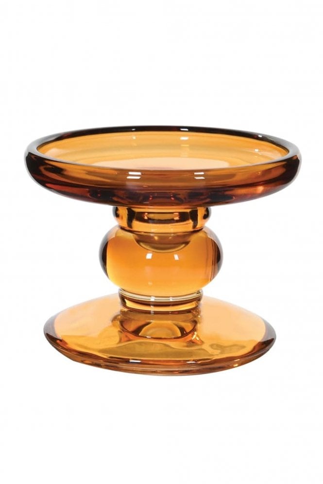The Home Collection Low Amber Glass Candle Holder