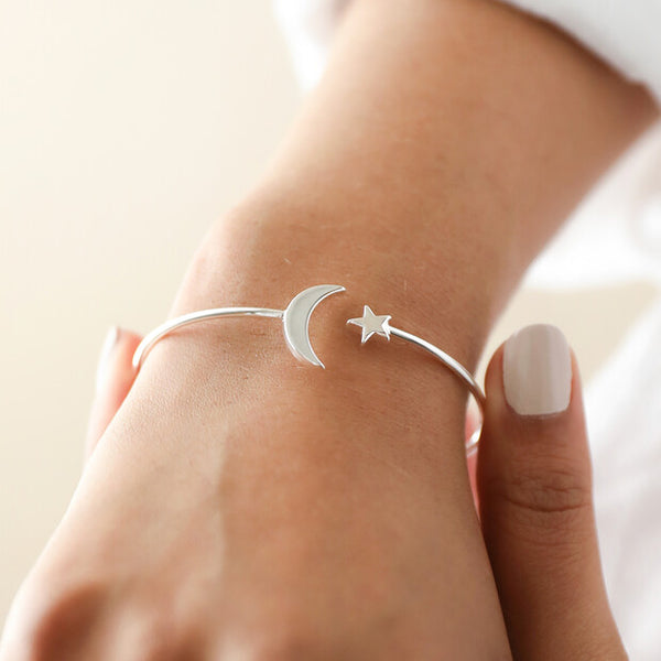 Lisa Angel Moon & Star Bangle In Silver Or Gold