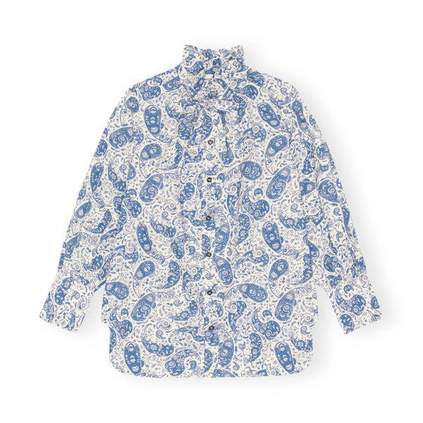 Printed Cotton Tie String Shirt - Paisley Egret