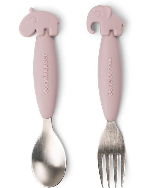 Set of spoon and fork in steel and silicone - powder