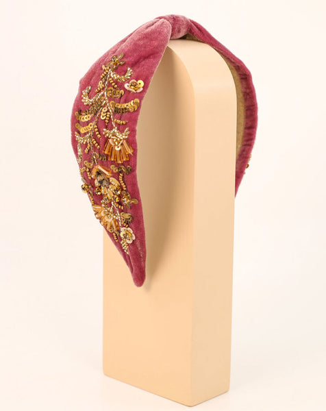 Embellished Velvet Headband - Amythest