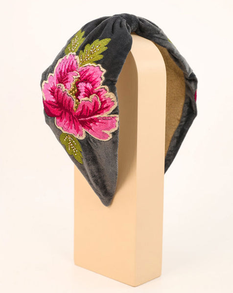 Embroidered Painted Peony Headband