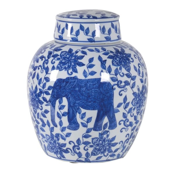 THE BROWNHOUSE INTERIORS BLUE AND WHITE CERAMIC JAR 