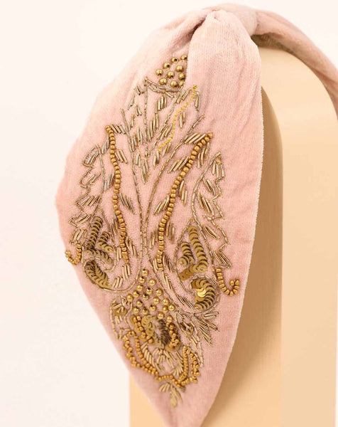 Embellished Wide Velvet Headband In Petal