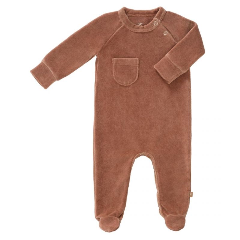 Pajamas With Feet In Organic Chenille - Tawny Brown