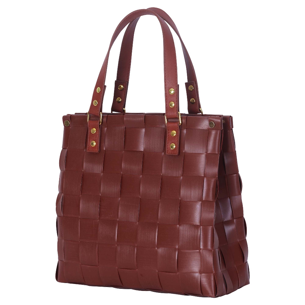 Handed By Charlotte Design Handbag With A Fat Strap Handle In Autumn Brown Size Xsmall With Pu Handles