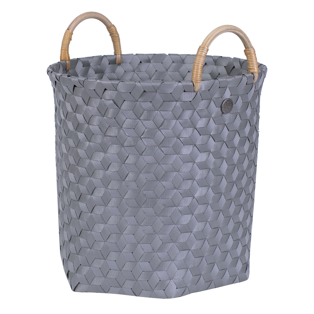 Handed By Dimensional Open Round Storage Basket In Blue Jeans Size Medium With Rattan Handles