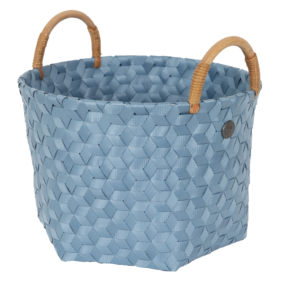 Handed By Dimensional Open Round Storage Basket In Blue Jeans Size Small With Rattan Handles