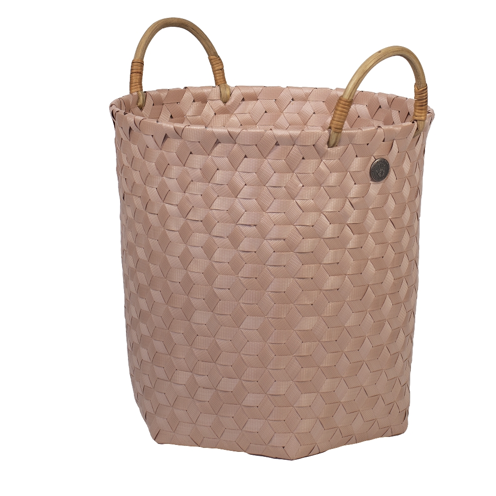 Handed By Dimensional Open Round Storage Basket In Copper Blush Size Medium With Rattan Handles
