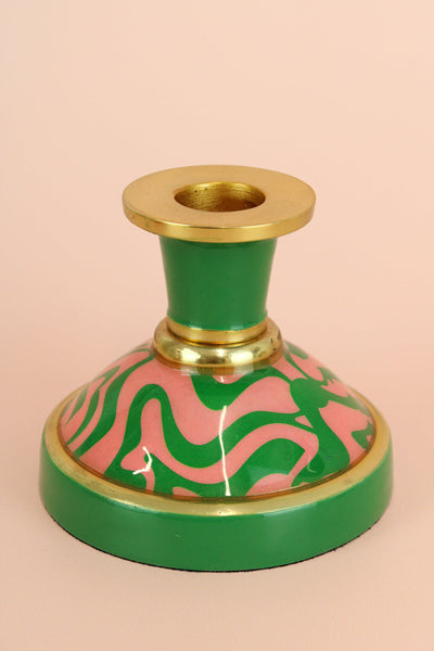 Pink & Green Mini Hand Painted Candle Stand