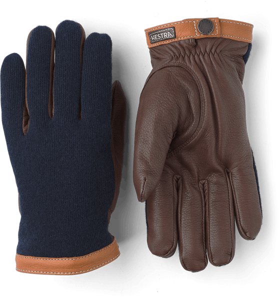 Hestra Navy And Chocolate Deerskin Wool Tricot Gloves
