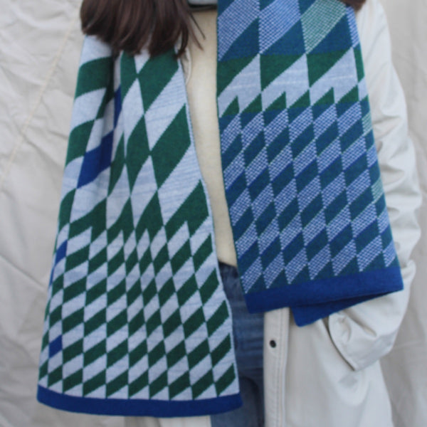 Jessica Turnbull Cossack Geometric Blanket Scarf | Blue/Grey/Green