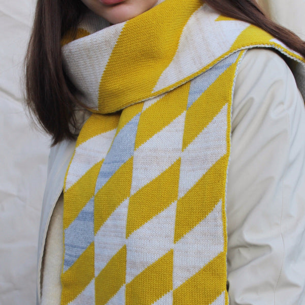 Picalilli Geometric Scarf | Yellow/Grey/Aatmeal