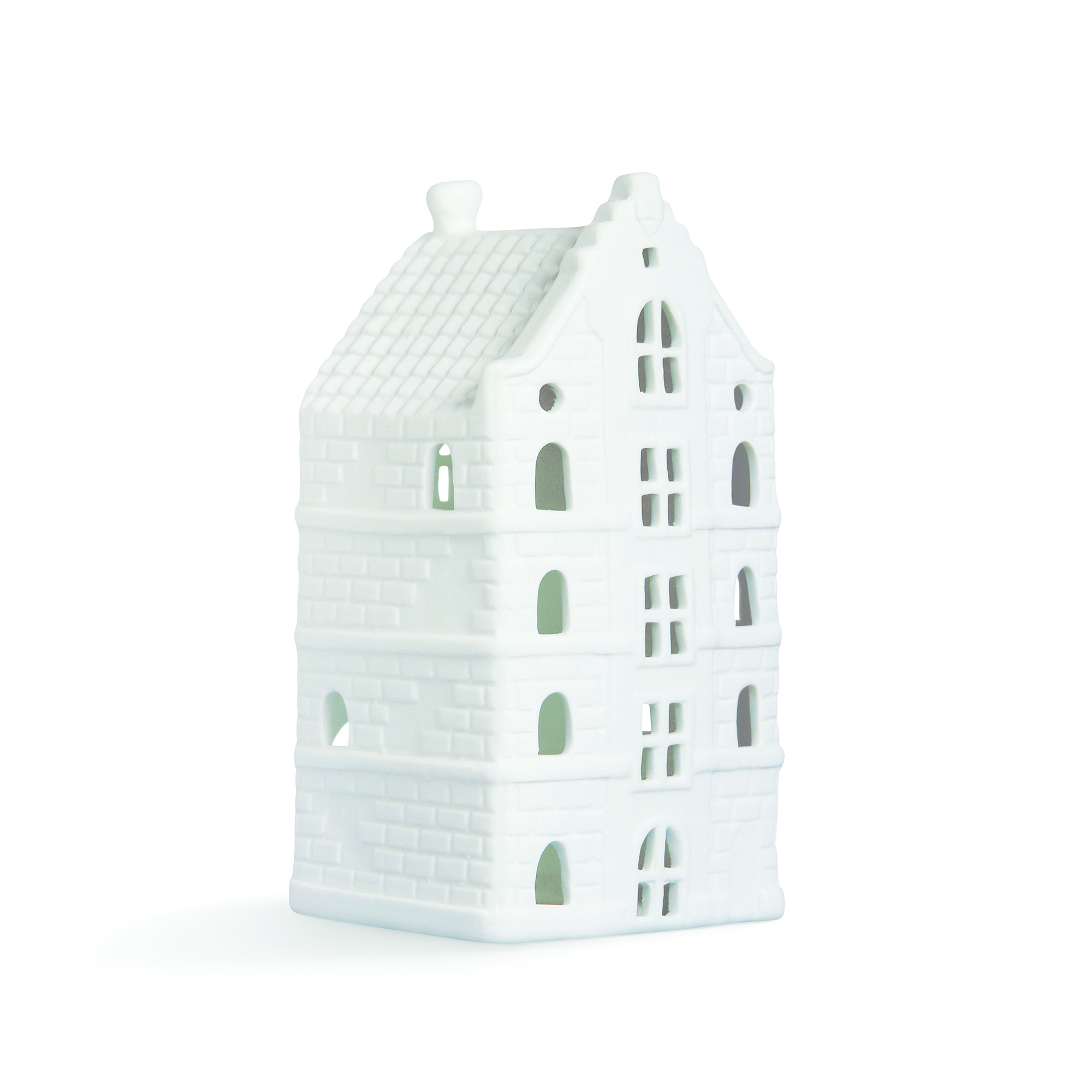 &klevering Giant White Amsterdam Canal House Tealight Holder | Warehouse Gable