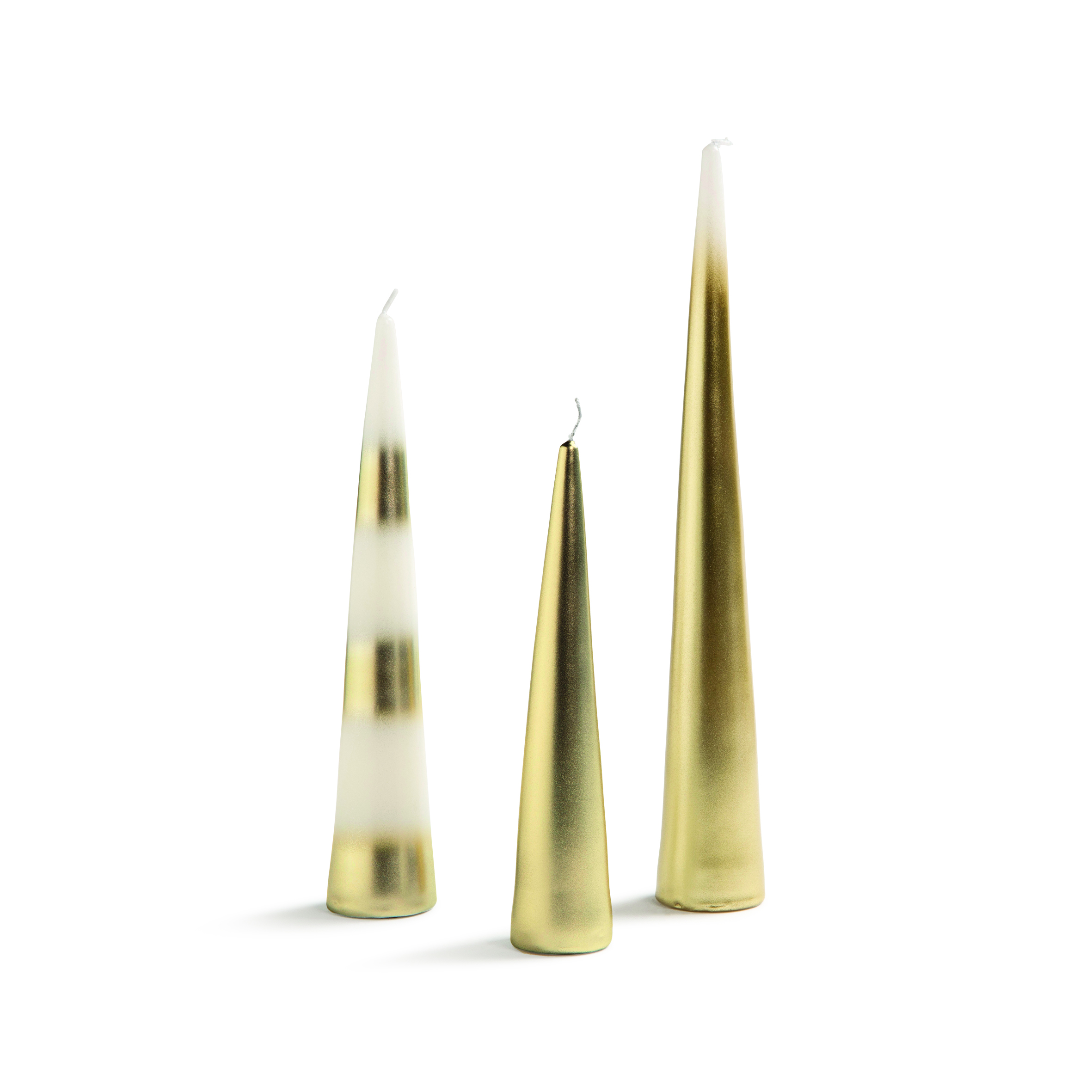 &klevering Set of 3 Gold Javelin Cone Candles
